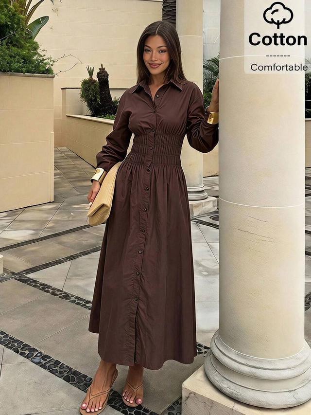 siren gaze luxury elegant coffee brown cotton shirt dress