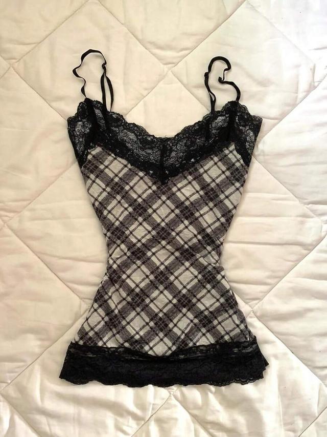 plaid lace patchwork fitted slim camisole