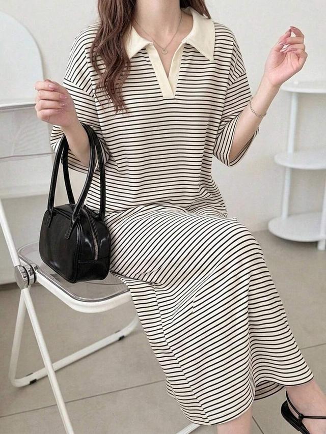 striped casual daily summer long dress