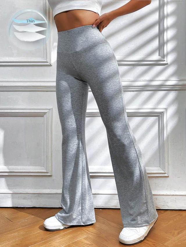 grey heathered high-waisted flare leg sweatpants