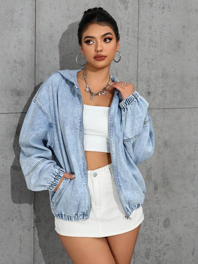 light wash denim zip up hooded jacket