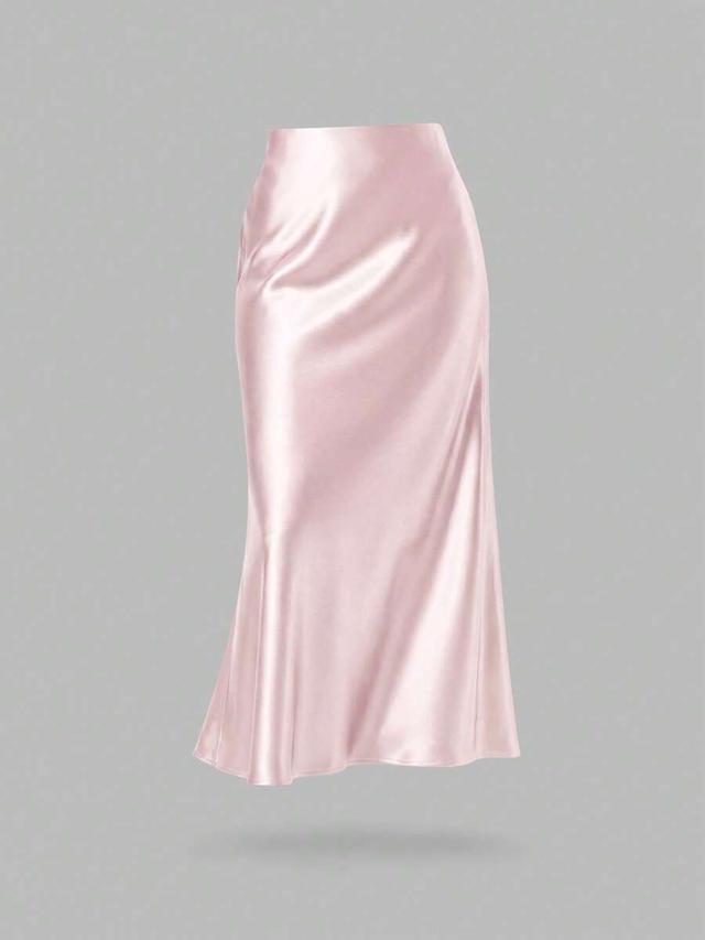 women's fashion elastic satin feeling pink maxi skirt