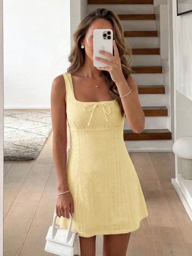 pale yellow eyelet cotton mini dress