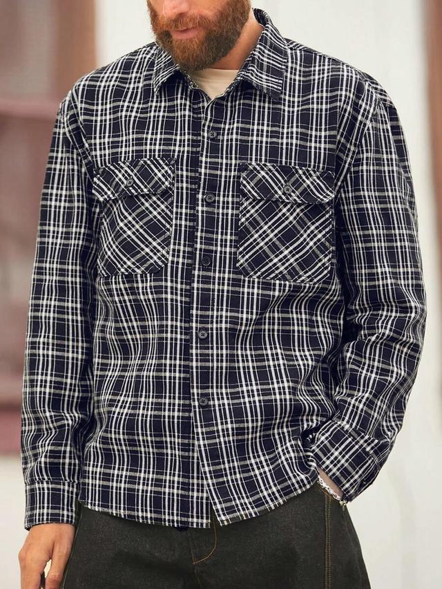 retro american style plaid loose fit denim shirt