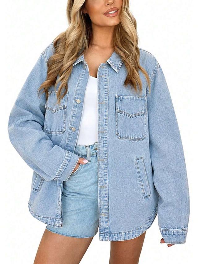 oversized light wash denim shirt jacket