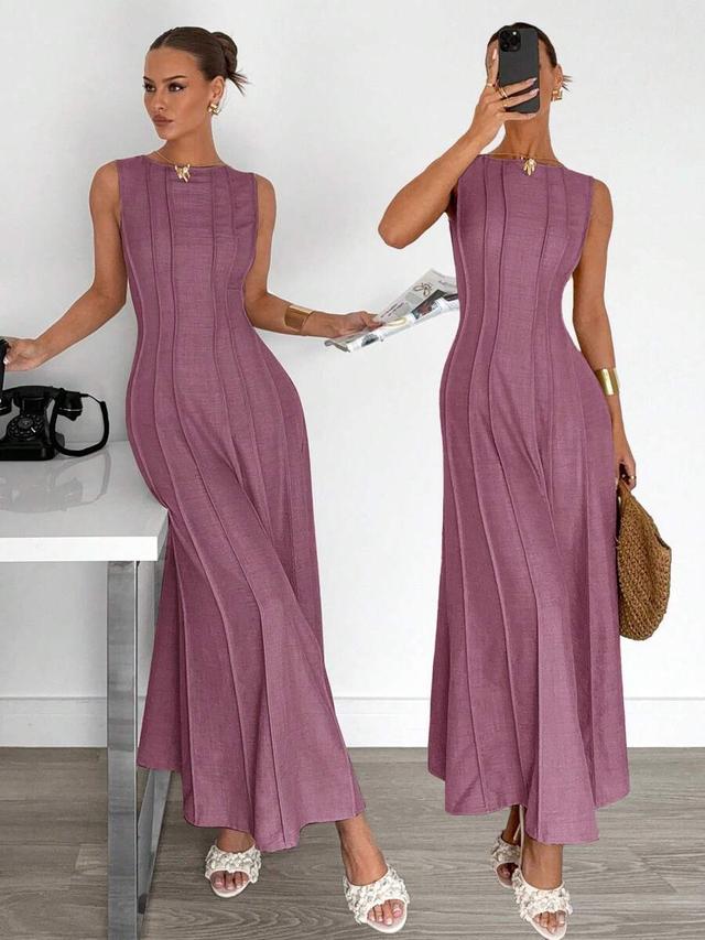 dusty rose siren gaze sleeveless a-line dress with vertical pleats