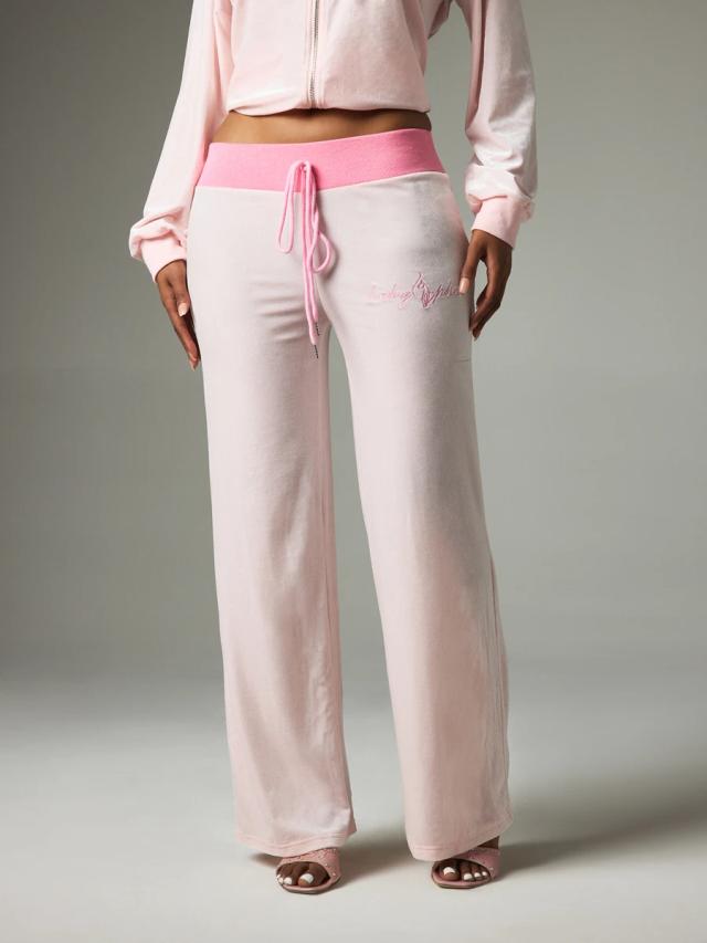babyphat velour wide leg casual pants with contrast waistband