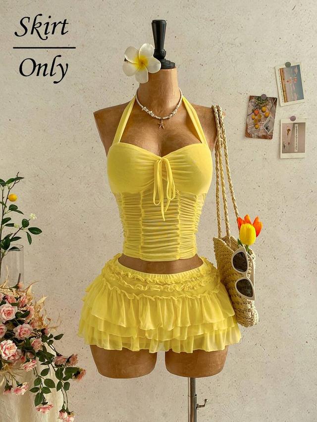 pale yellow chiffon pleated tiered mini skirt