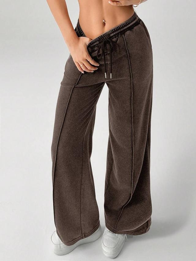 snow-washed brown drawstring wide leg sweatpants
