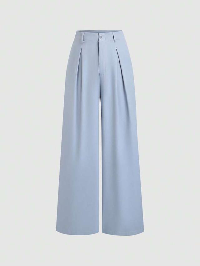 vintage elegant pleated wide-leg trousers in light blue