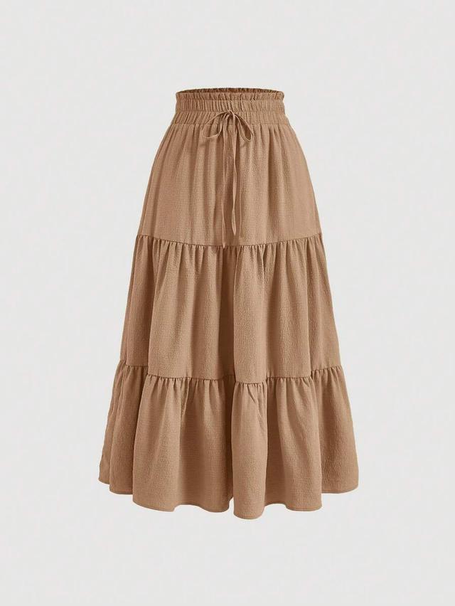 solid color tied waist ruffled hem midi skirt