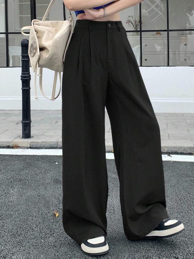 women's casual solid color high waist pleated wide leg pants