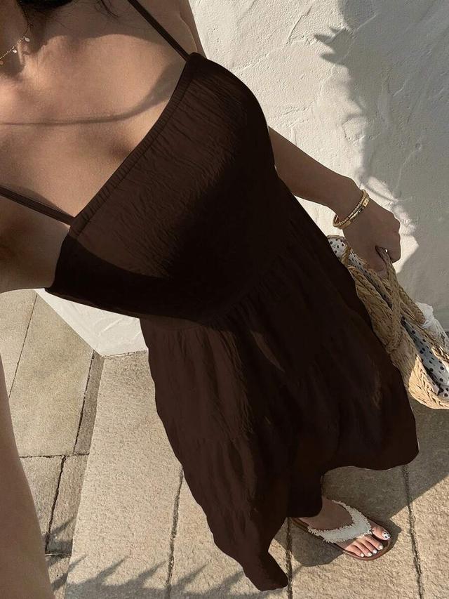 sunnyshic peach textured fabric gathered elastic pleated camisole dress