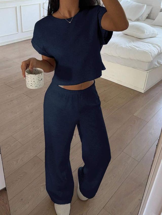 navy blue knitted casual lounge trousers