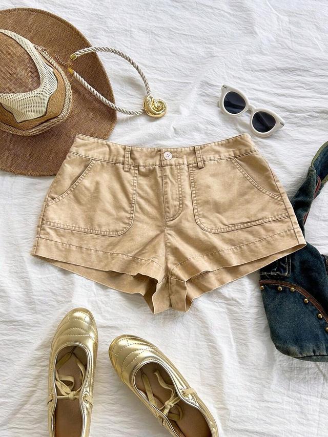 casual khaki cotton twill utility shorts