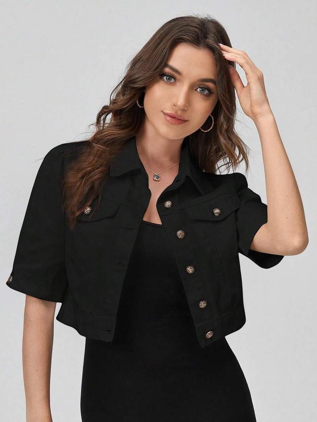 black cropped short sleeve utility jacket