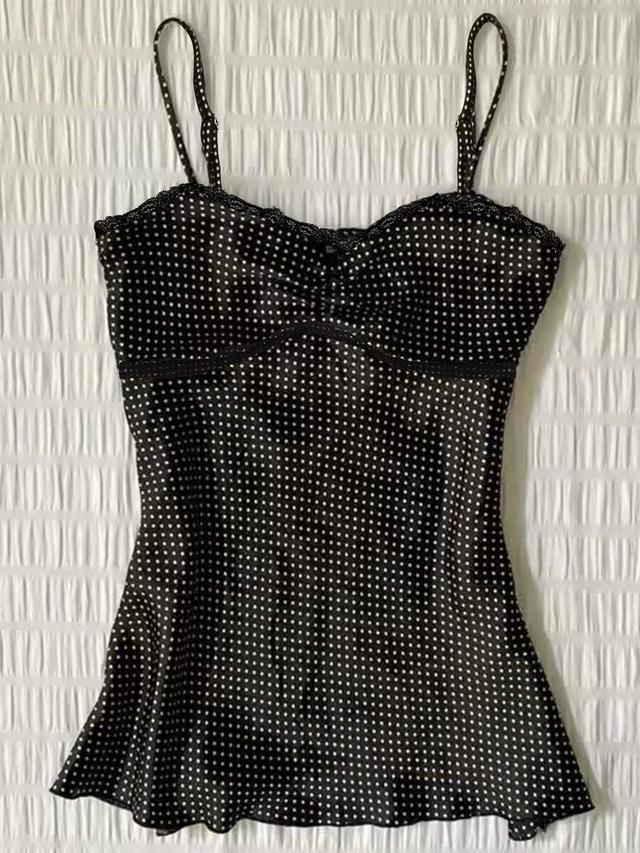 islasuriya women's polka dot print contrast lace camisole top