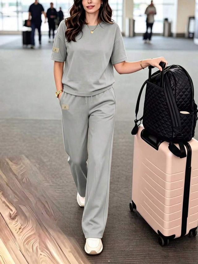 women's casual grey loungewear set with pockets