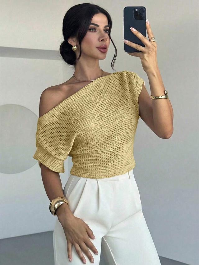 yellow textured asymmetric neck batwing sleeve top