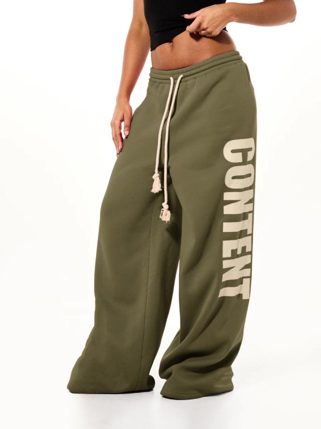 olive green oversized fleece wide leg sweatpants