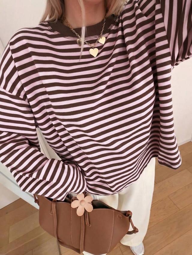 women's casual striped contrast ribbed top
