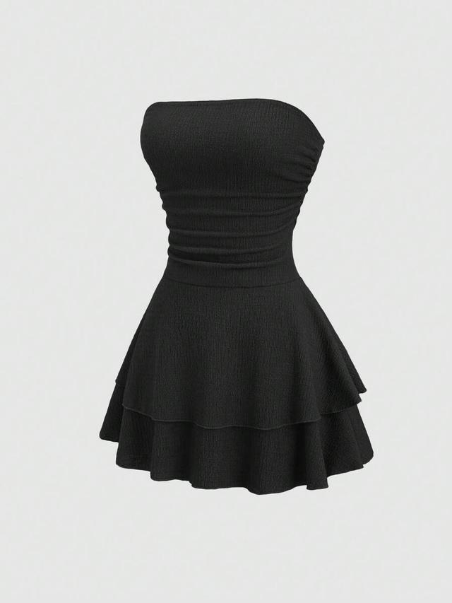 minimalist black strapless knit mini cake dress
