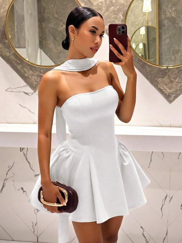 elegant white strapless a-line princess mini dress