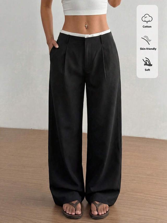 favease women's high-end black straight leg trousers