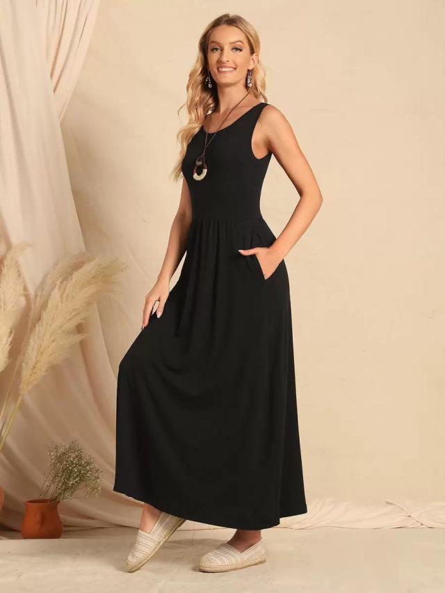 emery rose scoop neck solid black maxi dress