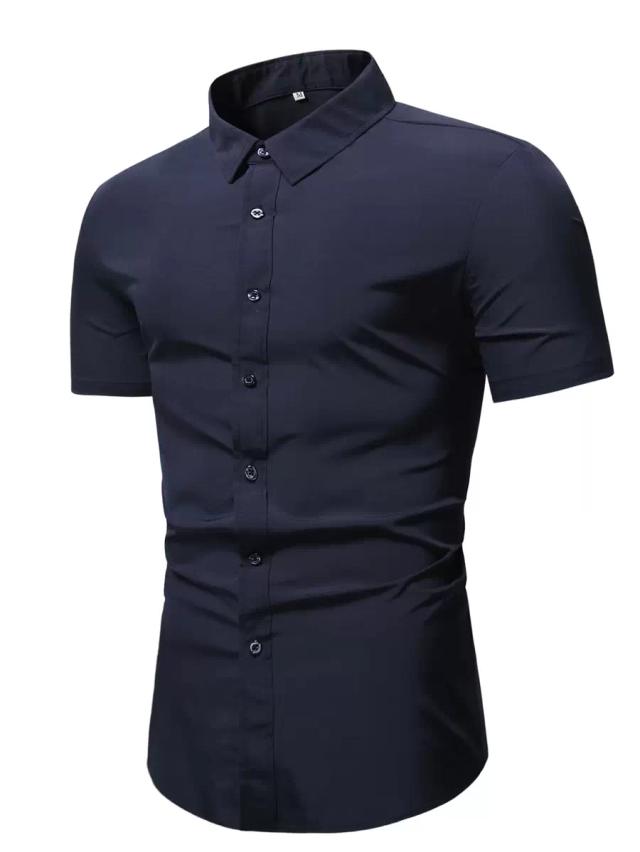 navy blue solid button front formal shirt