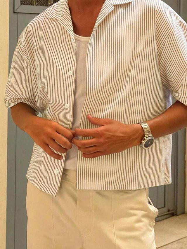 men's striped short sleeve casual shirt