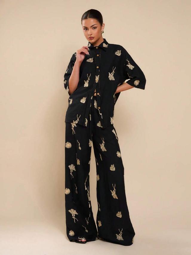 cosmina black embroidered front button summer shirt