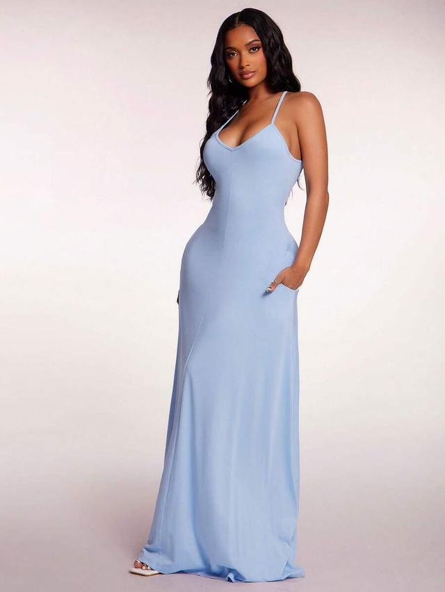 light blue spaghetti strap maxi dress