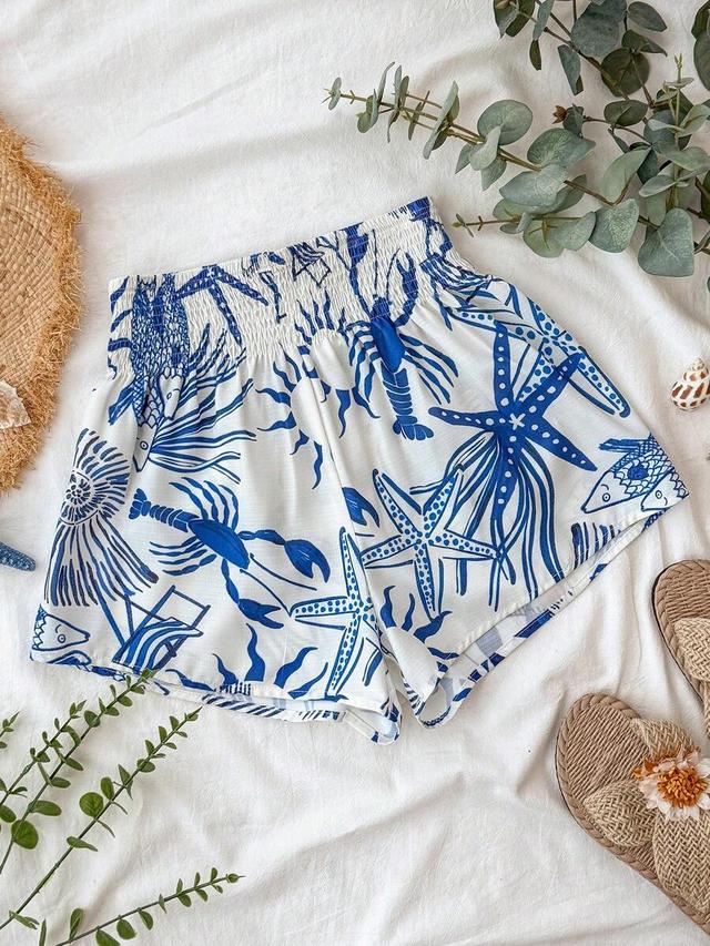 marine life pattern casual beach shorts