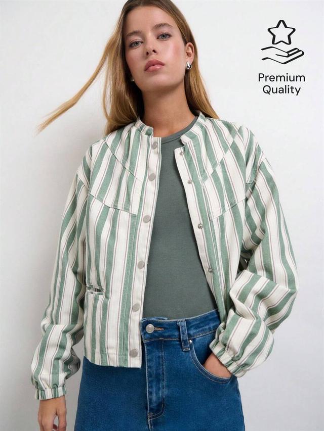striped cotton jacket with silver snap buttons
