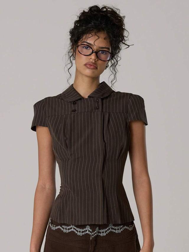 musera petal sleeve cinched waist stripe shirt top