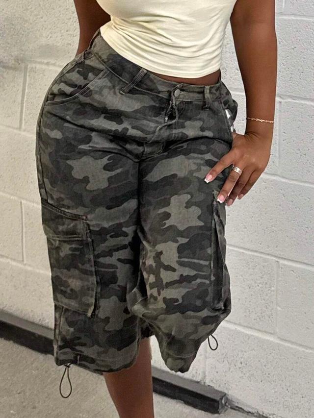 camouflage patterned casual denim cargo pants