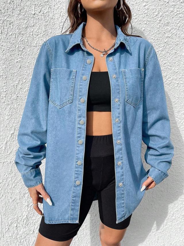 light blue denim button-down long sleeve shirt