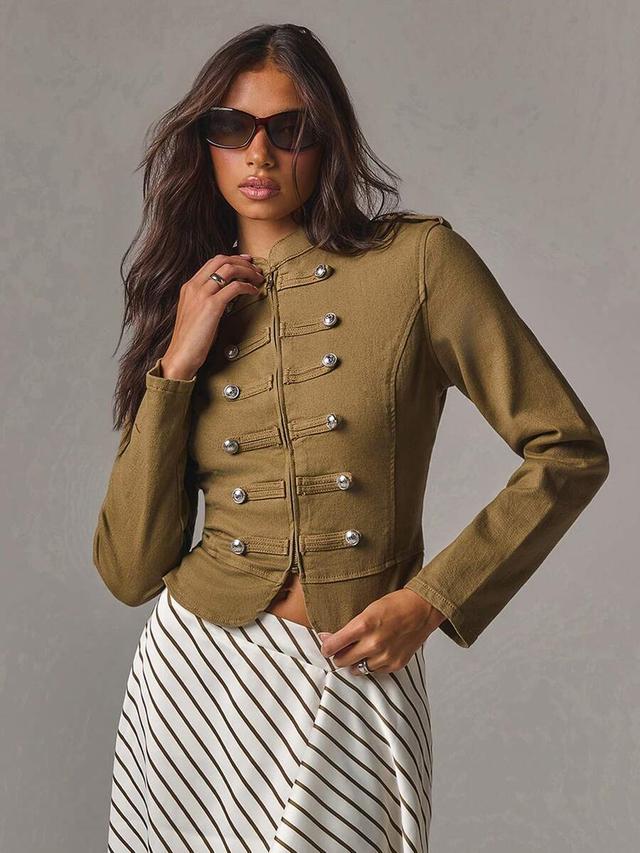 coffee denim military double breasted button jacket