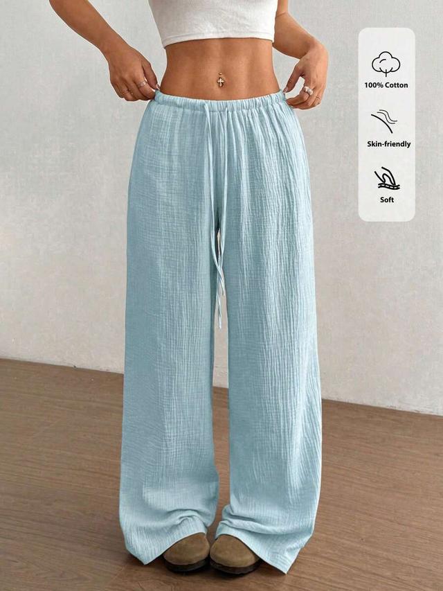 light blue crinkled cotton straight leg lounge pants