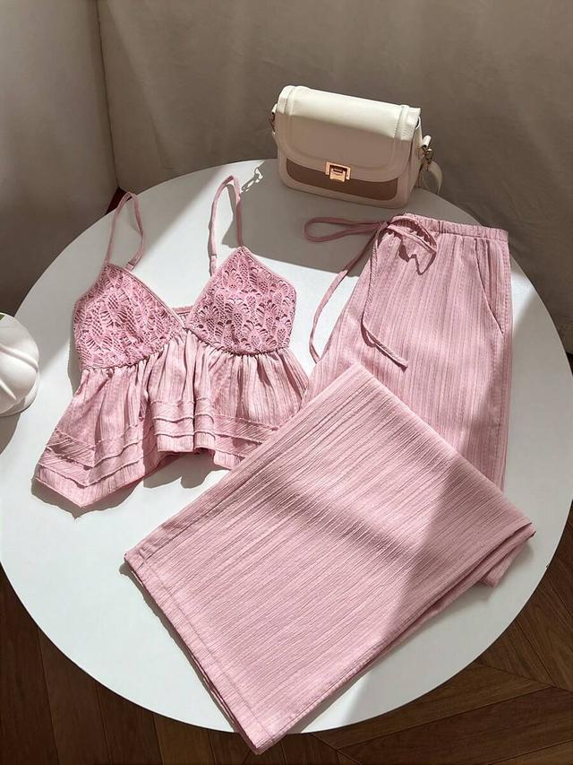 pink spaghetti strap tank top with textured patchwork
