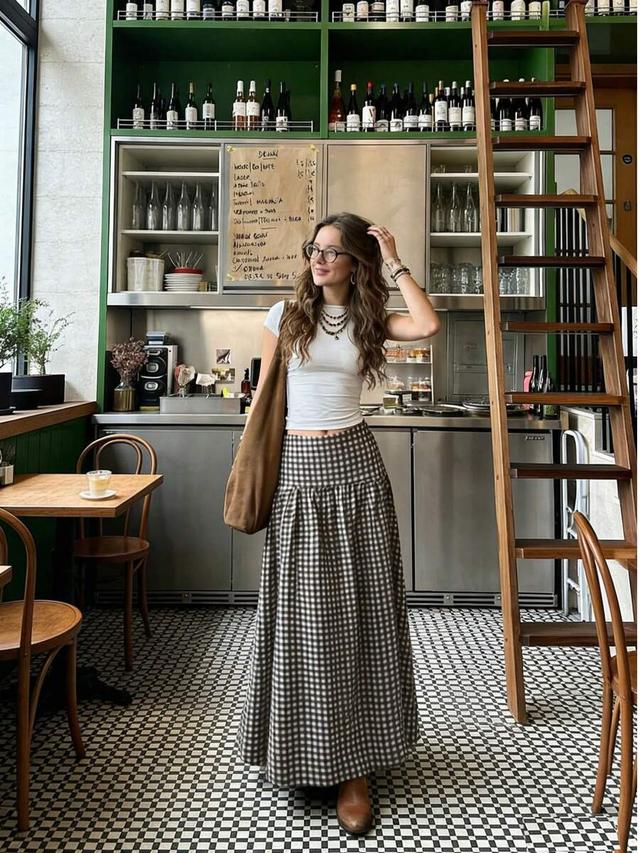 elegant casual plaid mid-length skirt