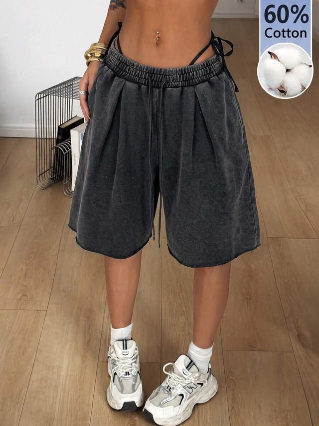 charcoal acid wash loose fit casual sports shorts