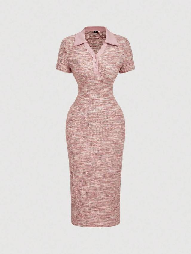 pink and white tweed knit polo dress