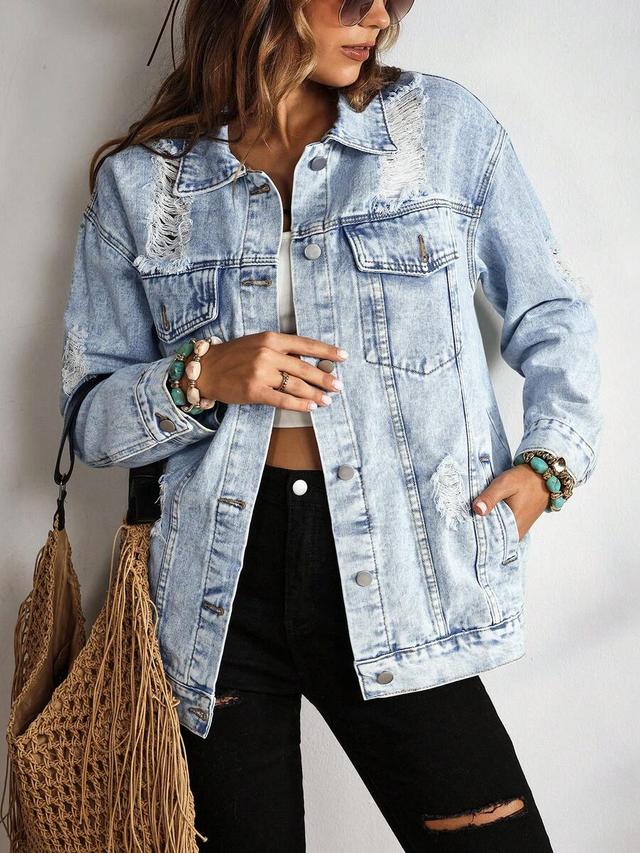 distressed light wash denim trucker jacket