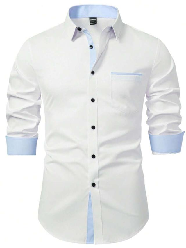 white long sleeve dress shirt with contrast trim