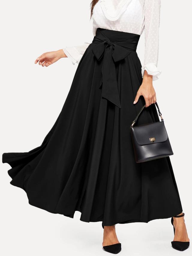 modelyn high waist zip back knot swing skirt