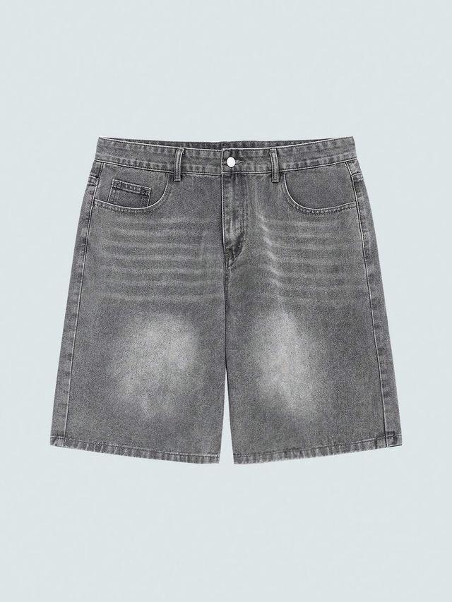 modcrash men's loose casual grey denim shorts
