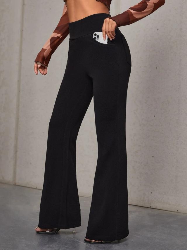 high waist black flare leg trousers with pockets