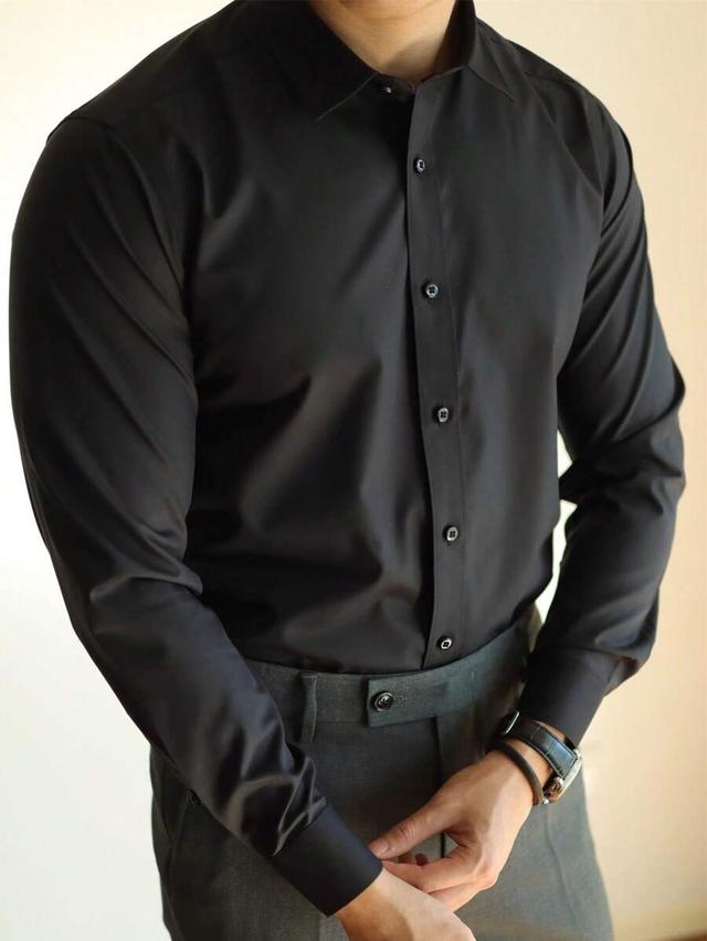 calvornis men's solid black formal long sleeve shirt